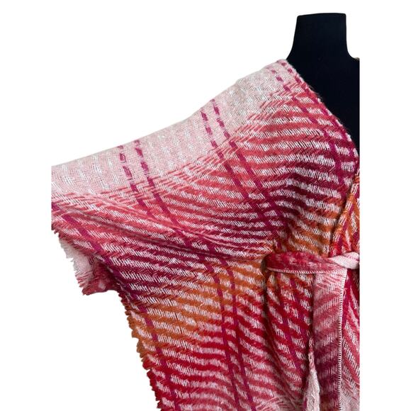 Vince Camuto Pink Twill Striped Tie Waist Ruana Wrap size One Size - Picture 6 of 11